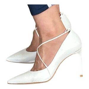 Antonio Melanie White Women's Shoe| Elegant Pointed Heels with Ankle Tie